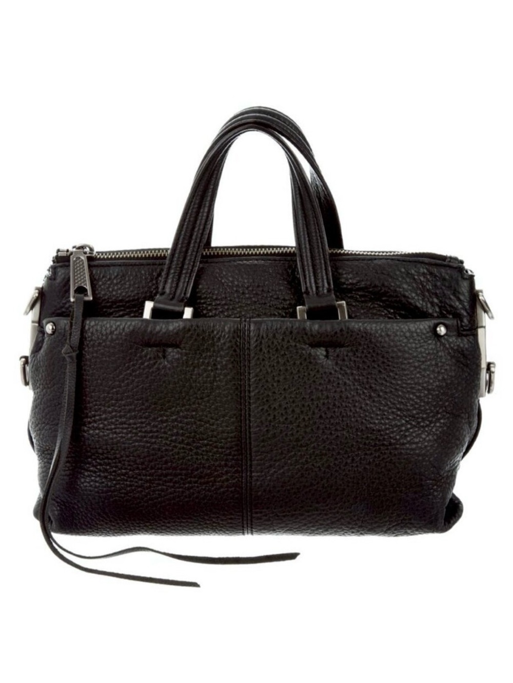 Rebecca Minkoff Sloane Satchel Bag Black Leather Pockets Minimalist Designer